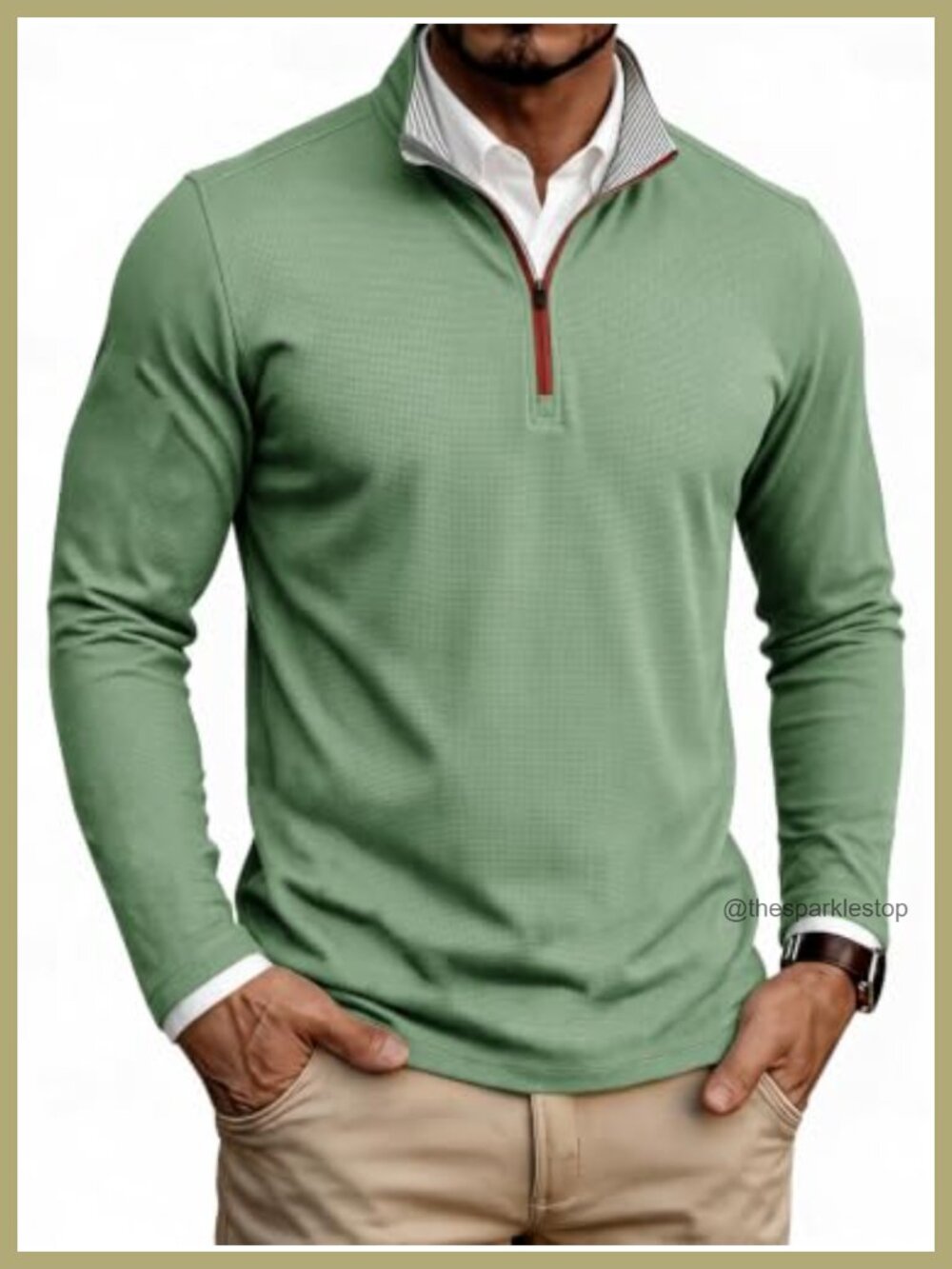 Men's Quarter Zip Pullover Mock Neck Long Sleeve Golf Sweatshirt